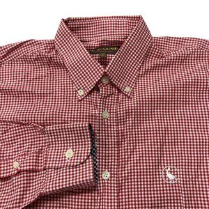 El Ganso Button Down Shirt Men Sz 39 Red Gingham Plaid Check L/S Flip Cuff Small